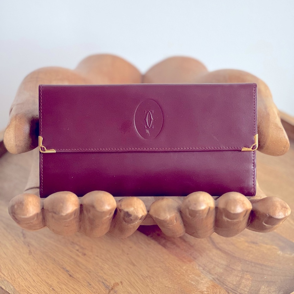 Vintage Cartier Leather Wallet Burgundy International Wallet Must de Cartier
